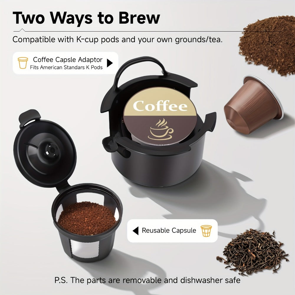 Coffee Brewer Single Serve for K-Cup Pods and Ground Coffee 6-14oz Reservoir One-Button Operation Auto Shut-Off Compact Coffee Maker for Home Office Dorm Travel 120V