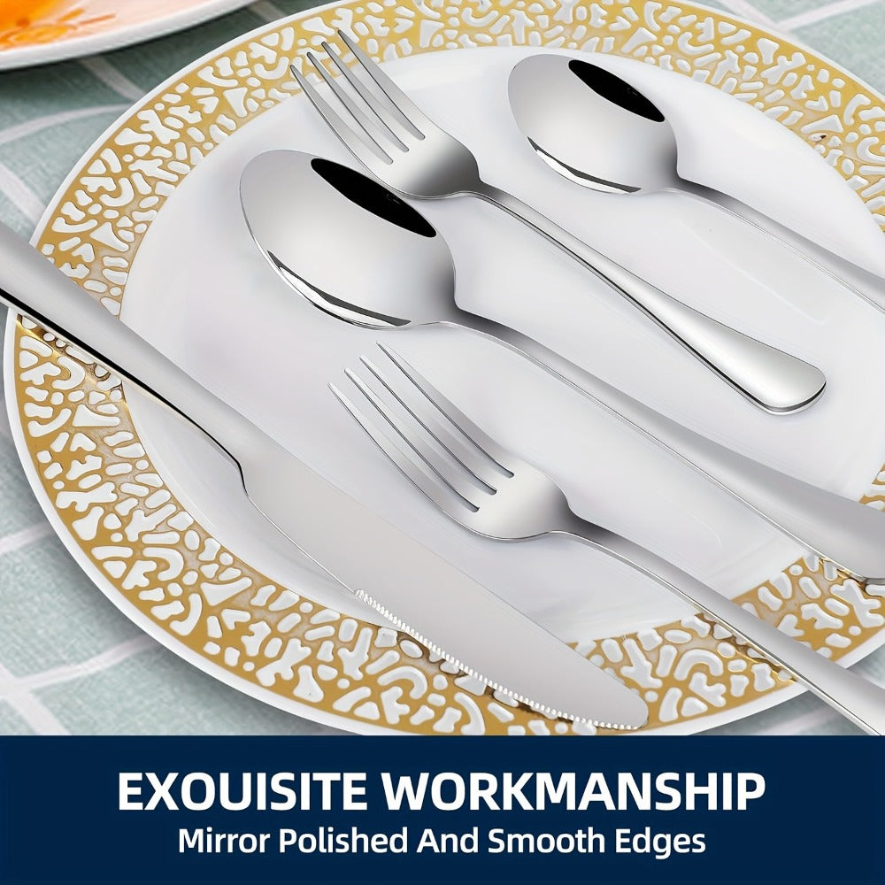 Stainless Steel Silverware Set Flatware Set with Forks Spoons & Knives ¨C Modern Cutlery Set for Kitchen, Dining & Parties, Service for 4/6/12, 20/24/30/65 Piece