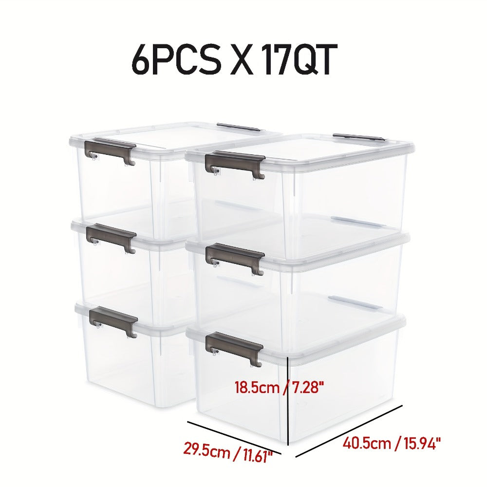 Clear Plastic Storage Bins with Lids 6 Pack Stackable Storage Containers with Snap-Tight Locks for Home, Office, Garage & Basement ¨C 17QT or 21QT, BPA-Free