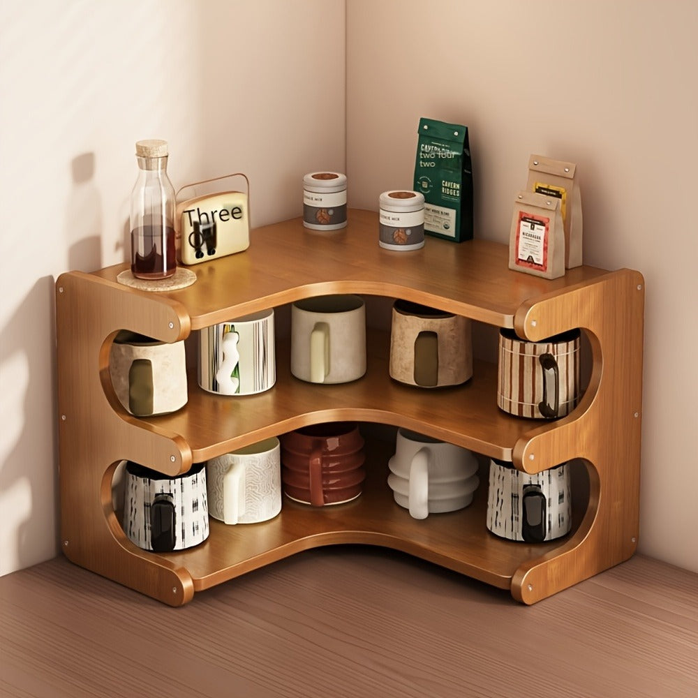 Corner Shelf Organizer 2 3 Tier Space Saving Desk Corner Rack for Home Office Bedroom Living Room, Sturdy Countertop Display Shelf for Plants Books Stationery Decor, Modern Minimalist Design