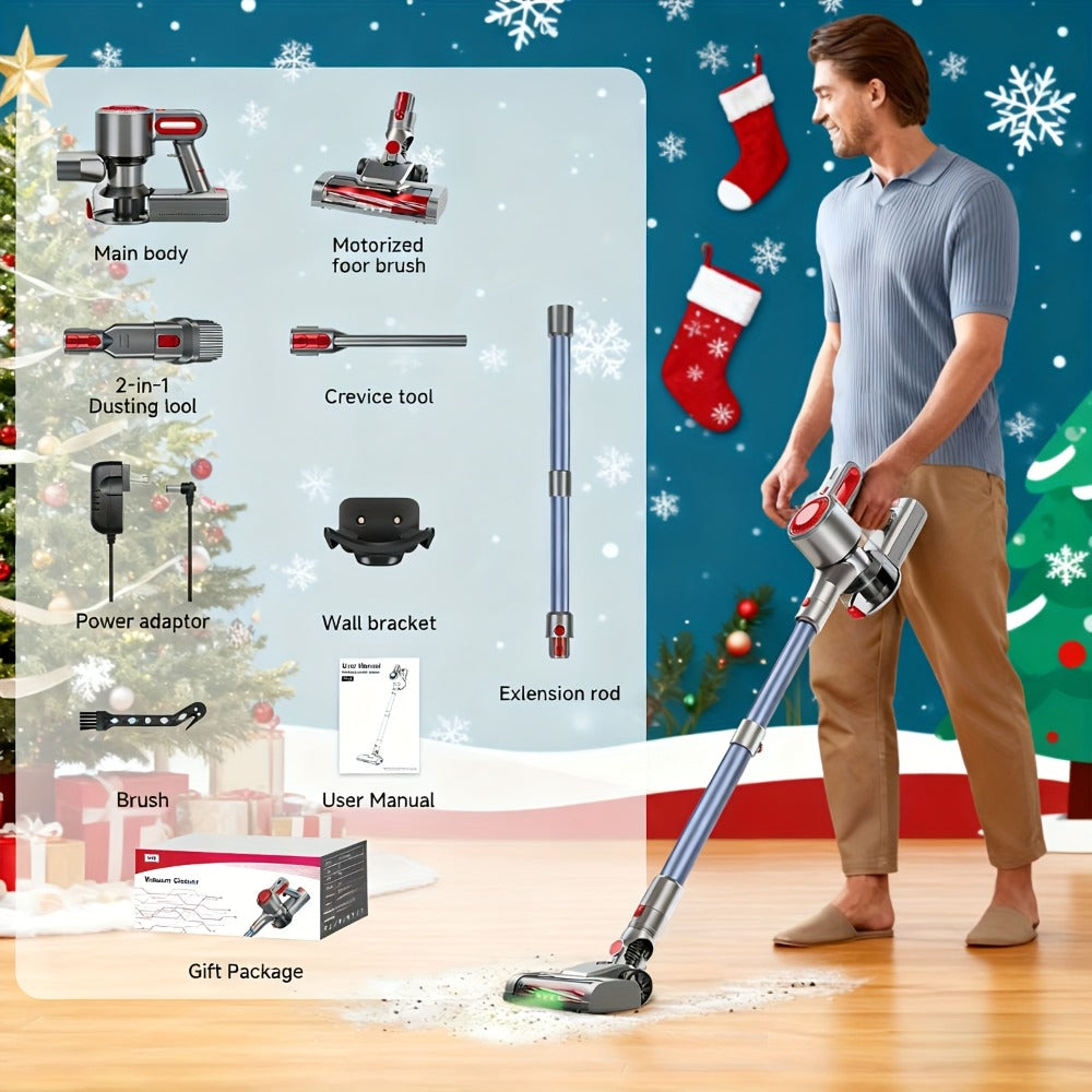 Anti-Tangle LED Vacuum Cleaner 55-69Kpa Corded & Cordless with Green LED Brush, Removable Battery & Multiple Suction Levels - Up to 45 Min Runtime for Carpets, Pet Hair & Hardwood Floors, 7 Colors