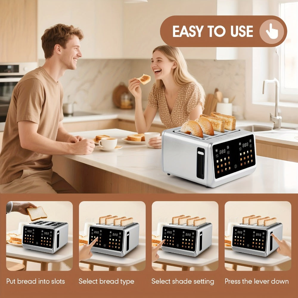 4-Slice Digital Smart Toaster with Touchscreen | Dual Control Panel, Single Slot Toasting, Timer, Reheat & Defrost Functions for Bagels, Bread & Waffles ¨C Stainless Steel Kitchen Essential