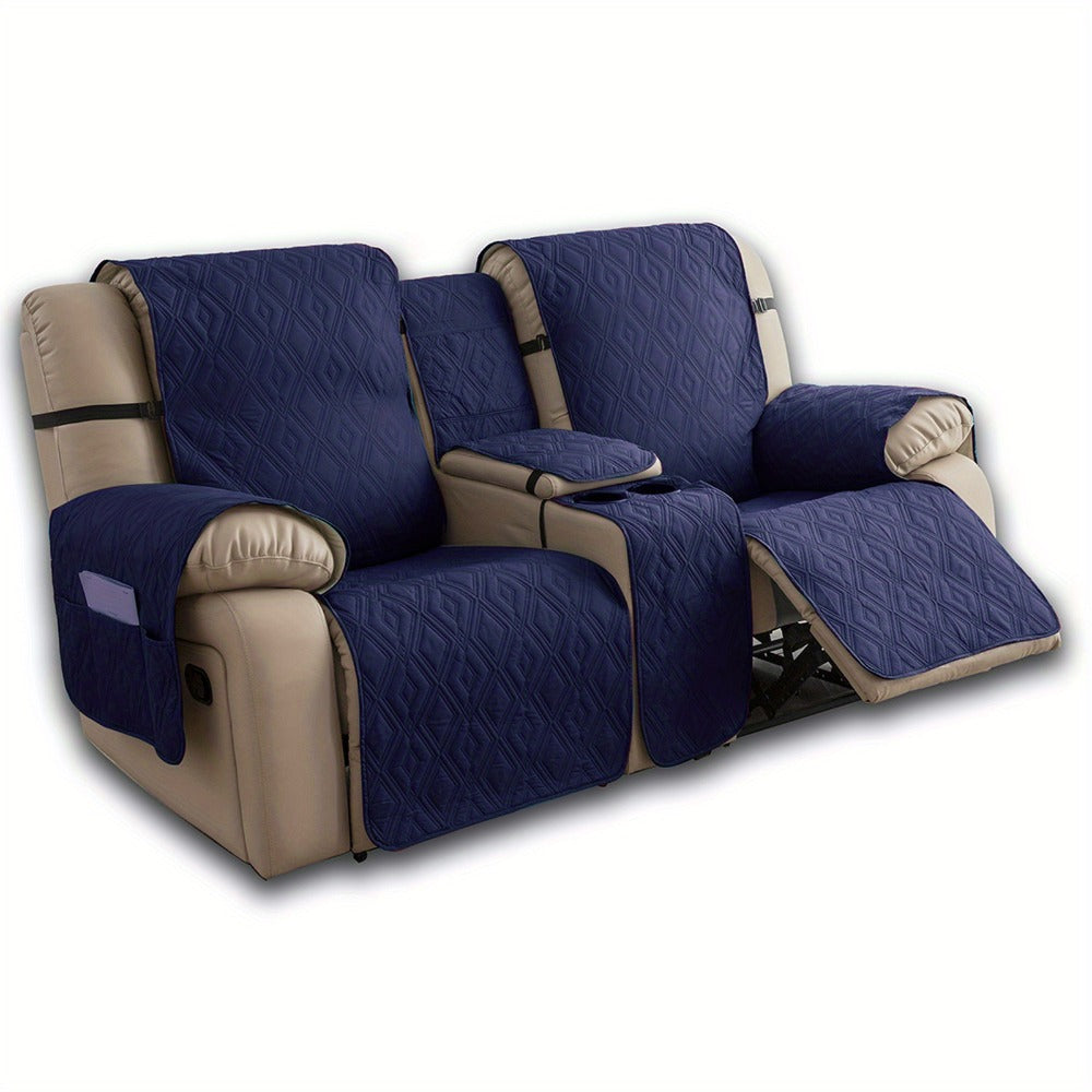Recliner Loveseat Cover 4 Piece Set Waterproof Split Dual Recliner Sofa Slipcover with Center Console Cover & Straps - Pet Friendly Furniture Protector, Knit Polyester, 8 Colors, Black Grey Beige Navy
