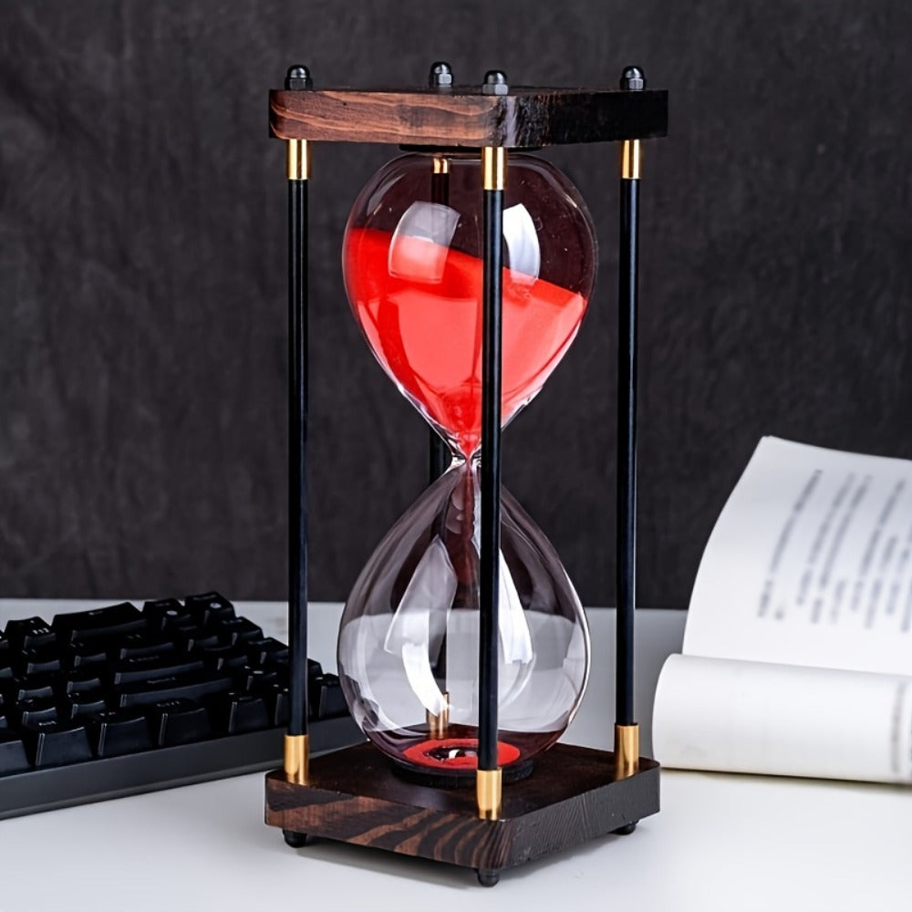Hourglass Timer 60 Minute Wooden Sand Timer Decorative Glass - Vintage Home Decor for Kitchen, Office & Bedroom | Great Gift for Birthday, Christmas, Valentine's Day & Thanksgiving | 11.81x3.74in