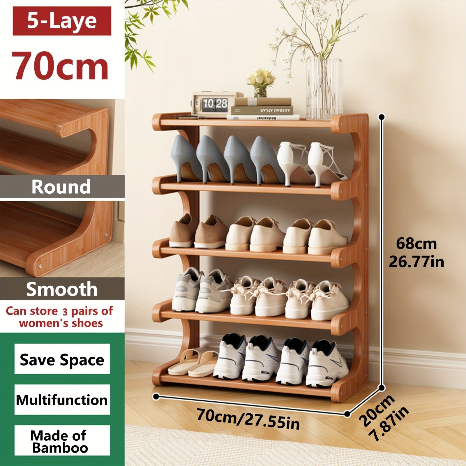 3/5/6-Tier Shoe Rack, Wood Grain Finish, Multi-Layer Freestanding Shoe Storage Organizer for Entryway, Hallway & Dorm Room, Easy Assembly, Space-Saving Design, Brown