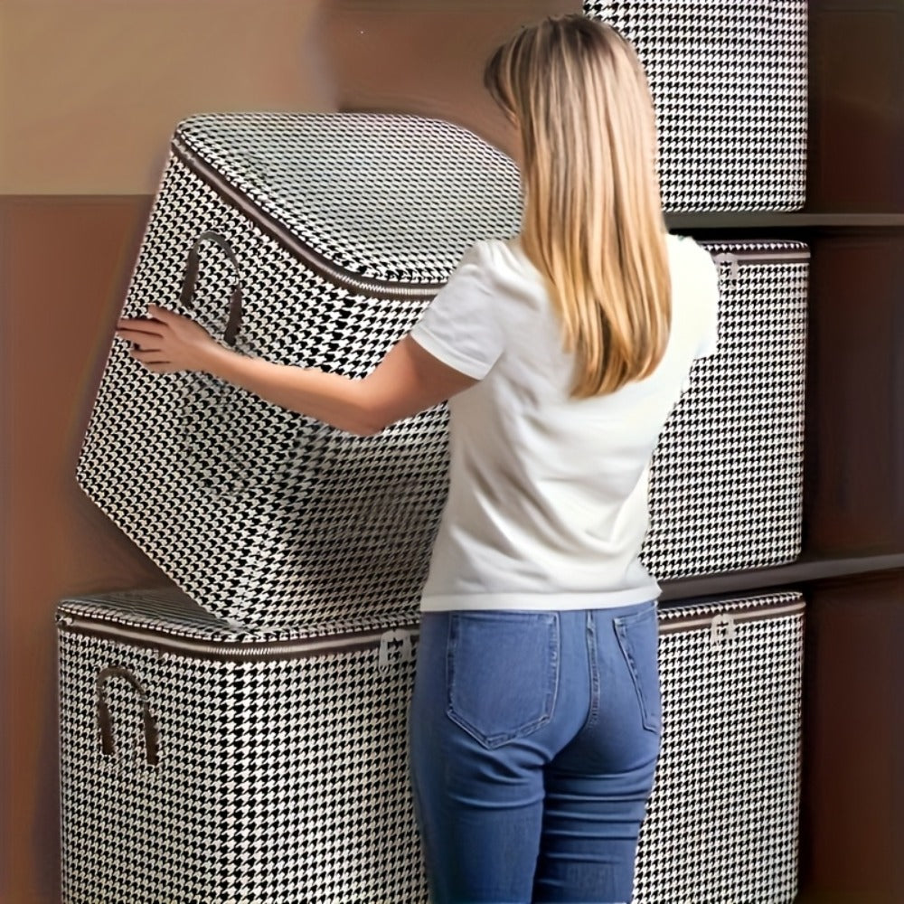 Oversized Storage Bin with Lid & Handles | Clothes Blanket Organizer Box, Dust-Proof Compartment Bucket, Under-Bed Travel Basket