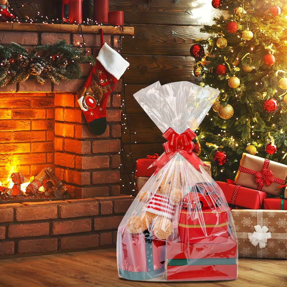 Cellophane Bags 50-Pack Large 18x30 Inch Transparent Gift Basket Wrap Bags ¨C Clear Cellophane Wrapping for Christmas, Holidays & Gift Packaging