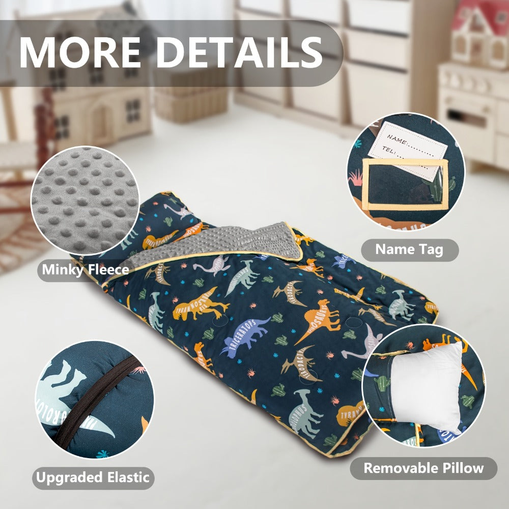 Kids Nap Mat with Pillow Foldable Lightweight Minky Dot Cooling Breathable Portable Preschool Daycare Mat with Name Tag Dinosaur Mermaid Swan Design Gift for Girls Boys Toddlers