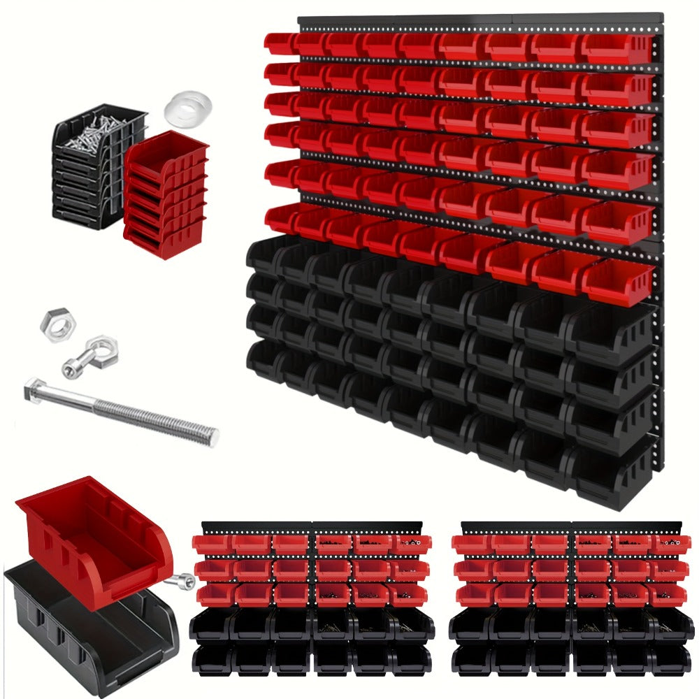 Wall Mounted Storage Bin Rack System ¨C Heavy Duty Small Parts Organizer for Screws, Nuts, Bolts & Nails | Stackable Garage Workshop Tool Storage Rack | 30/60/90 Bins Hardware Organizer
