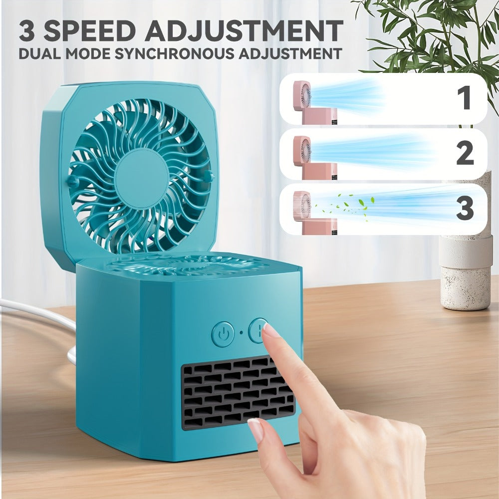 Space Heater Fan 2-in-1 Combo, 400W Portable Desktop Heater with 3-Speed Adjustable Temperature, Dual-Purpose Heating and Cooling Electric Heater, Silent Mini Space Heater for Home and Office