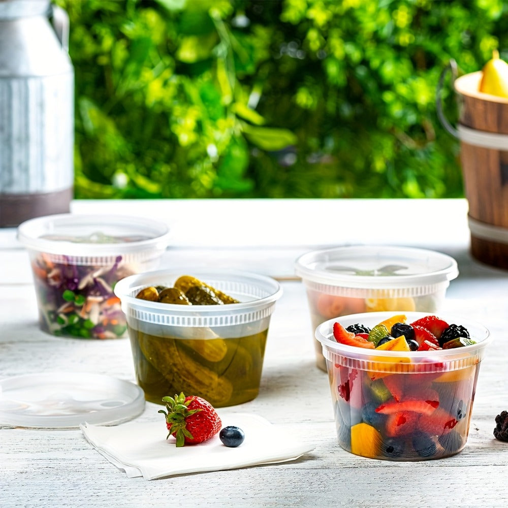 Deli Containers with Lids 24 Pack - 16oz Plastic Food Storage Containers, Stackable Meal Prep Containers, Microwave & Freezer Safe, Leakproof for Soup, Salad, Leftovers - Home & Restaurant Use