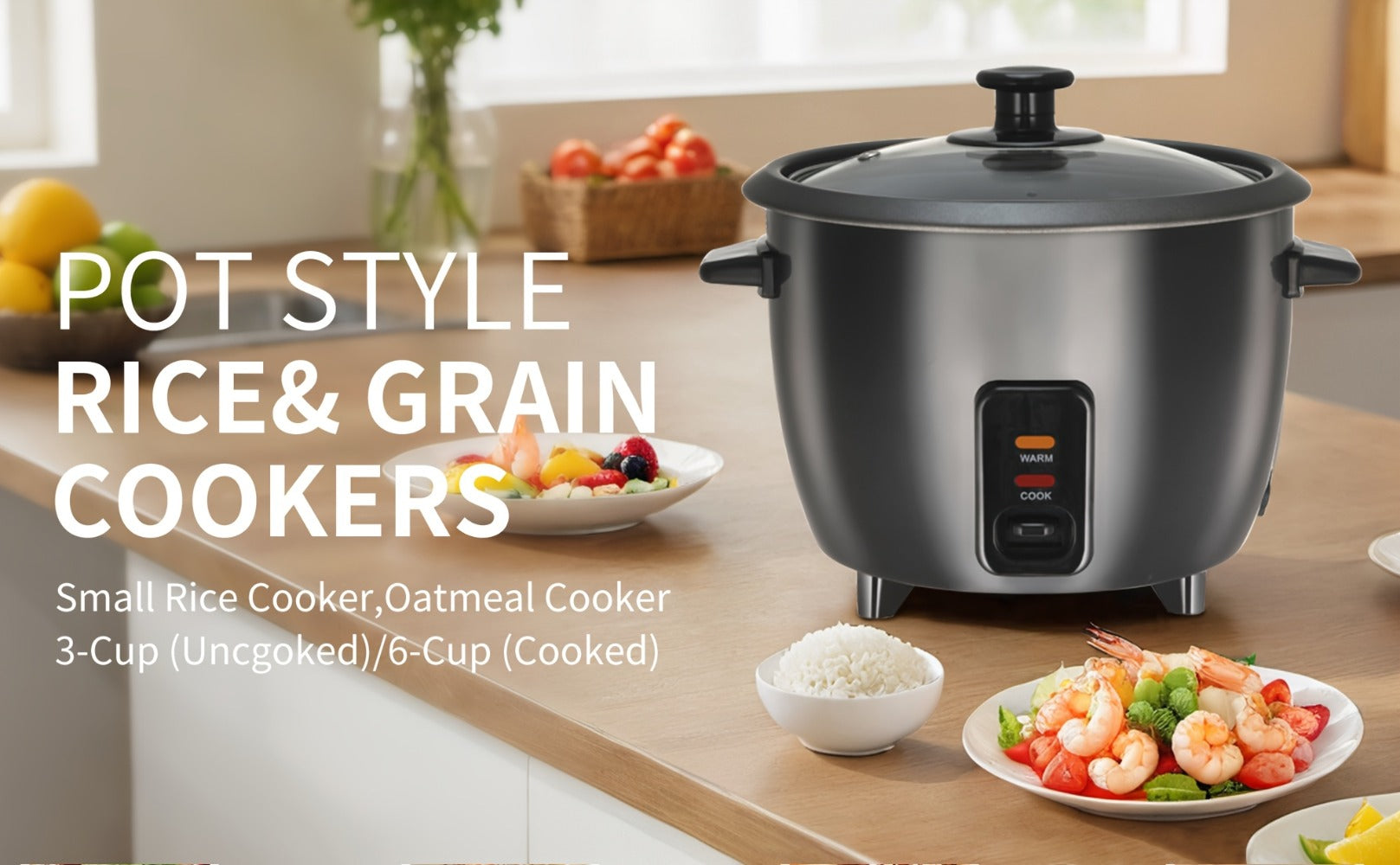 Rice Cooker 6-Cup Non-Stick with Yogurt Maker Function - 3-Cup Uncooked Grain Cooker with Removable Non-Stick Pot Auto Keep Warm One-Touch Operation, Compact Electric Rice Cooker for Home Dorm Office Black