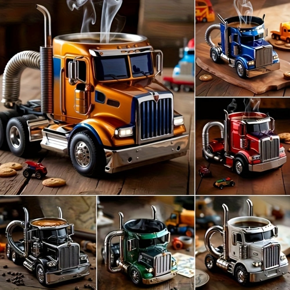 Semi Truck Coffee Mug Handmade Semi-Truck Shaped Cup ¨C Creative Novelty Coffee Tea Mug, Unique Trucker Gift for Men, Truck Drivers & Coffee Lovers ¨C Blue & Black