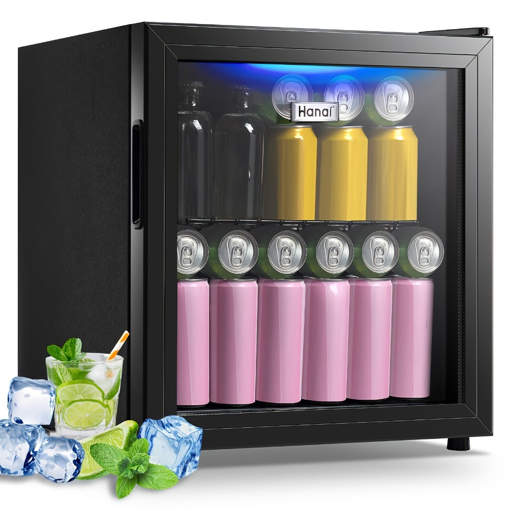 Beverage Refrigerator with Glass Door, Mini Drink Cooler Fridge with Blue LED Light, 3 Adjustable Shelves & R600a Compressor ¨C 1.7 or 3.5 Cu Ft Freestanding Bar Fridge for Home, Office, Dorm and Bar