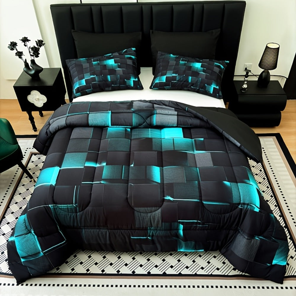 Checkered Quilt Set 3-Piece Bedding Comforter with 2 Pillowcases Super Soft Breathable Woven Pattern All Season Bedroom Dormitory Twin Queen King Full