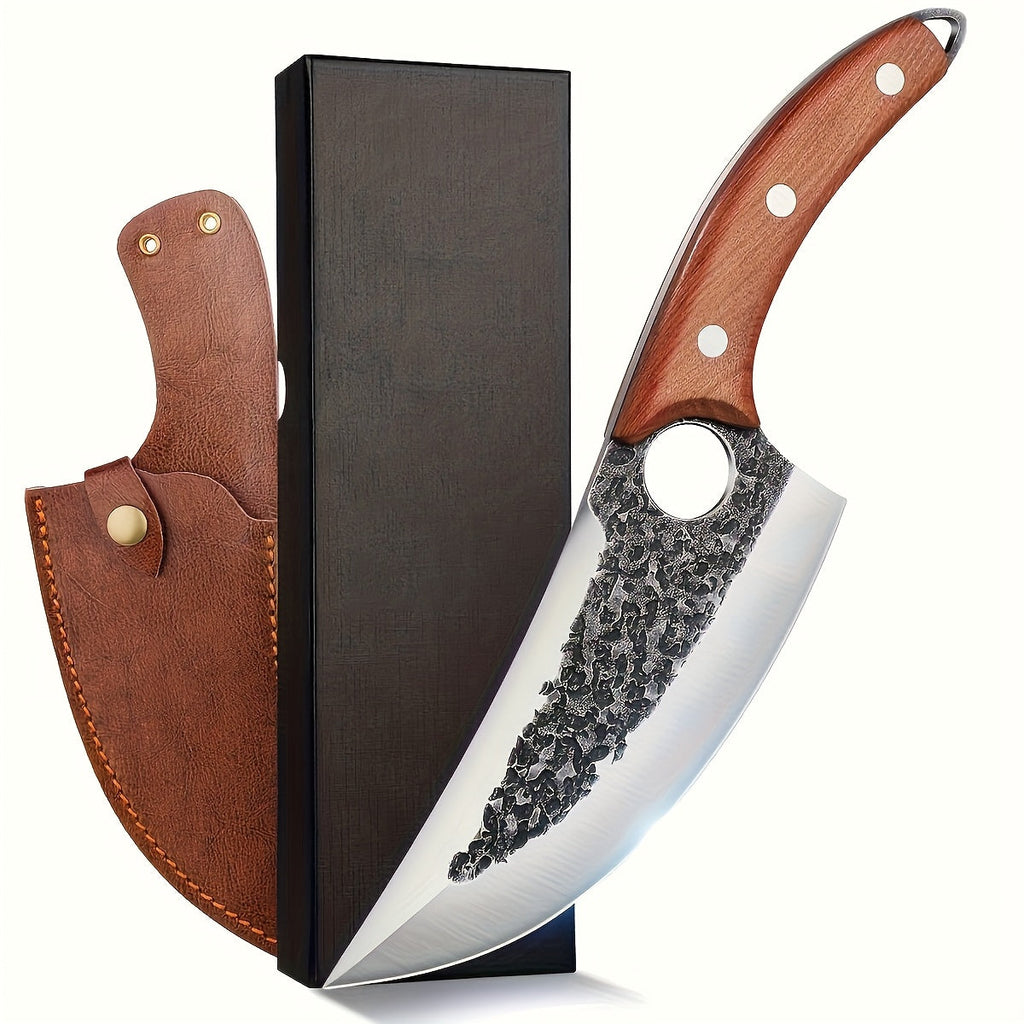 Hand Forged Viking Knife High Carbon Steel 7 Inch with Sheath Butcher Cleaver for Meat Cutting Cooking Camping BBQ Chef Kitchen Knife Gift