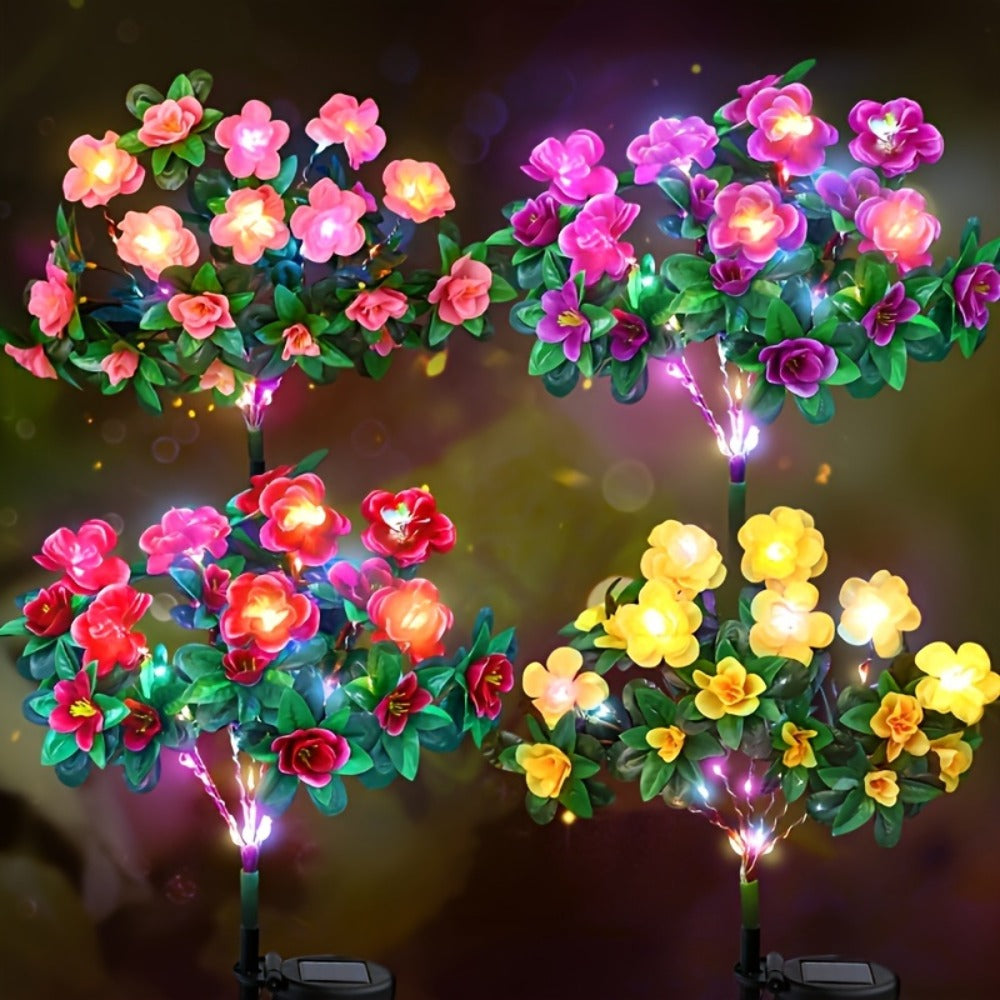 Solar Flower Lights Outdoor IP65 Waterproof Simulation Azalea Garden Decor Light 42 LED Solar Powered Decorative Stake Light for Garden Patio Yard Rose Red Yellow Pink Purple Colorful