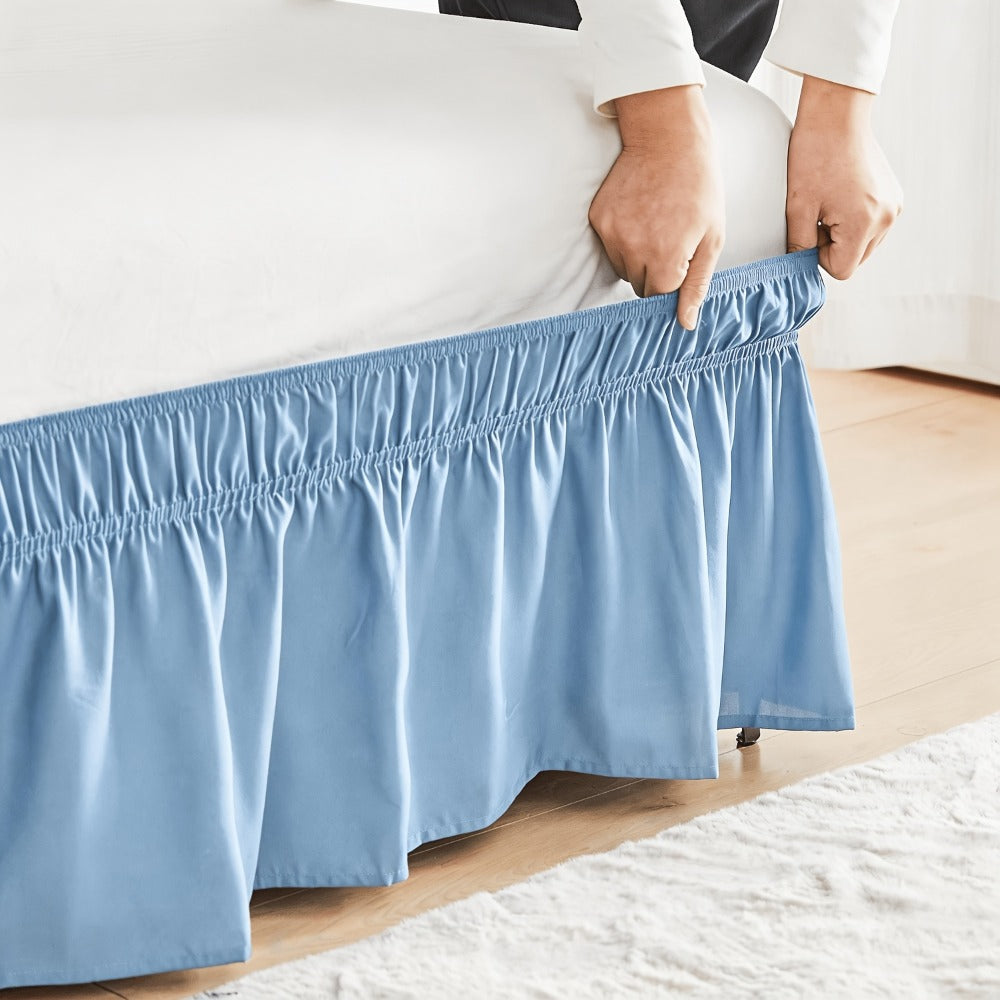 Bed Skirt Elastic Wrap Around Ruffle - 15 Inch Drop Microfiber Dust Ruffle, Adjustable No-Lift Fit, Fade Resistant Machine Washable, Hotel Quality Bedskirt for Twin Full Queen King, 30 Colors