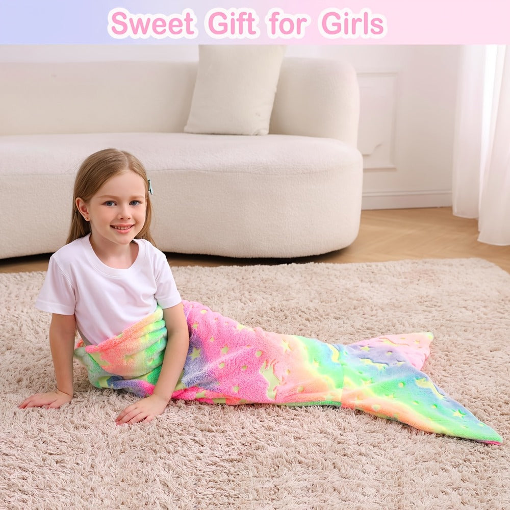 Mermaid Tail Sleeping Bag Blanket for Kids & Adults - Soft Flannel 200GSM Anti-Kick Cozy Bed Cover, Fun Novelty Bedding for Girls Boys Sleepovers Camping, 5 Colors: Green Red Blue Purple Yellow
