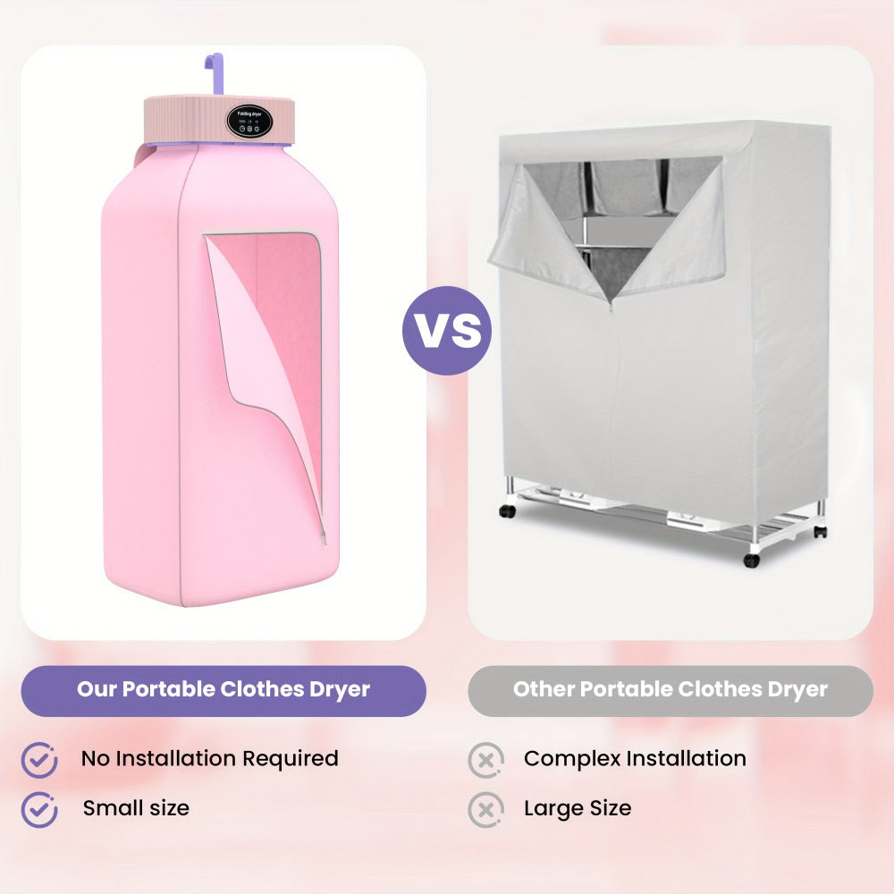 Portable Clothes Dryer with LED UV Light Foldable Compact Quiet Fast Drying Machine with Timer Easy Setup for Apartments Travel RV Small Spaces Pink Khaki Purple