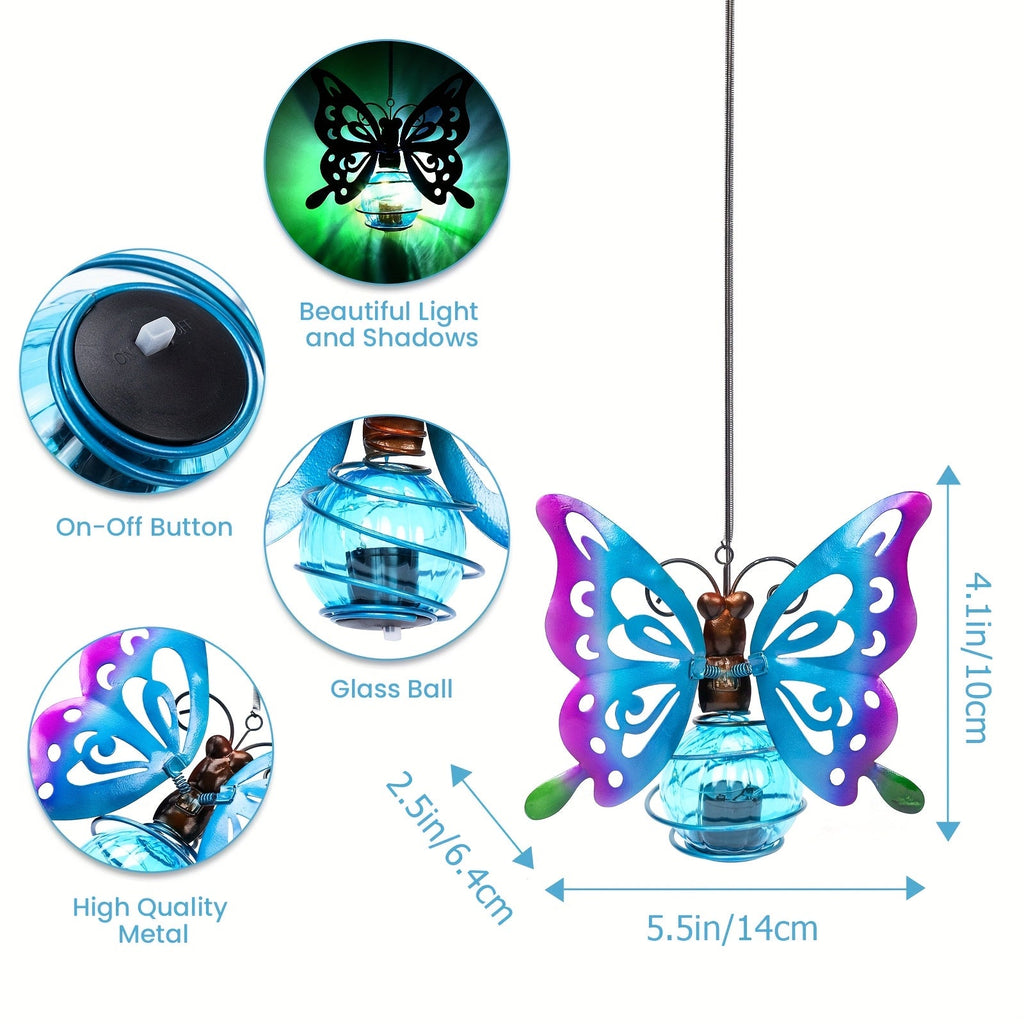 Solar Hanging Ornament Lights Ladybug & Butterfly ¨C Waterproof Indoor Outdoor Decorative Garden Light with Spring Clips for Patio, Balcony, Porch & Trail, 5.5x2.5in