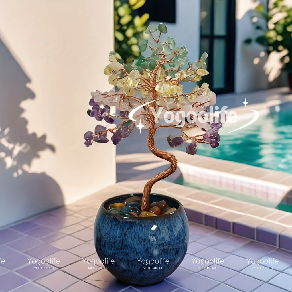 Natural Crystal Gemstone Tree with Ceramic Base 7 Inch Handmade Healing Stone Bonsai Tree Desktop Ornament for Home Office Decor Birthday Valentine Christmas Gift 13 Colors 180mm