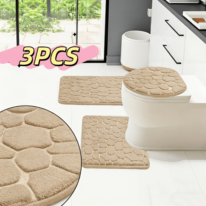Memory Foam Bathroom Rug Set 5pcs - Non-Slip Absorbent Bath Mat Set for Sink Bathtub Shower Toilet, Machine Washable, Soft Plush Floor Mats