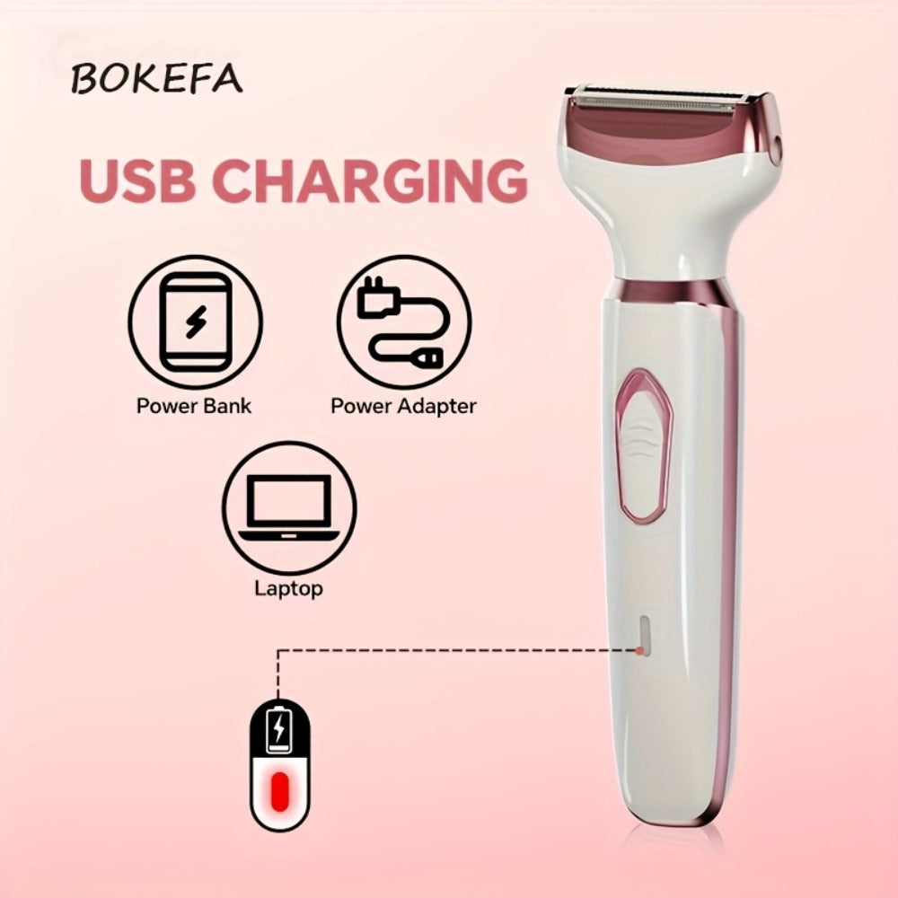 Women's Electric Razor 4-in-1 Painless Grooming Kit Wet Dry Rechargeable Trimmer for Face Nose Legs Underarm Bikini Portable Hair Removal Tool for Women