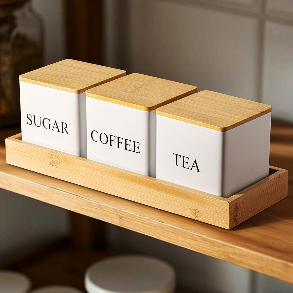 Black & White Ceramic Storage Jars Set of 3 ¨C Airtight Kitchen Canisters for Coffee Beans, Tea, Sugar & Spices
