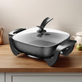 Electric Ceramic Non-Stick Pot 12x12 Inch 1500W Square Skillet with Glass Lid Adjustable Temperature Frying Baking Steaming Boiling Easy Clean Home Kitchen Cookware