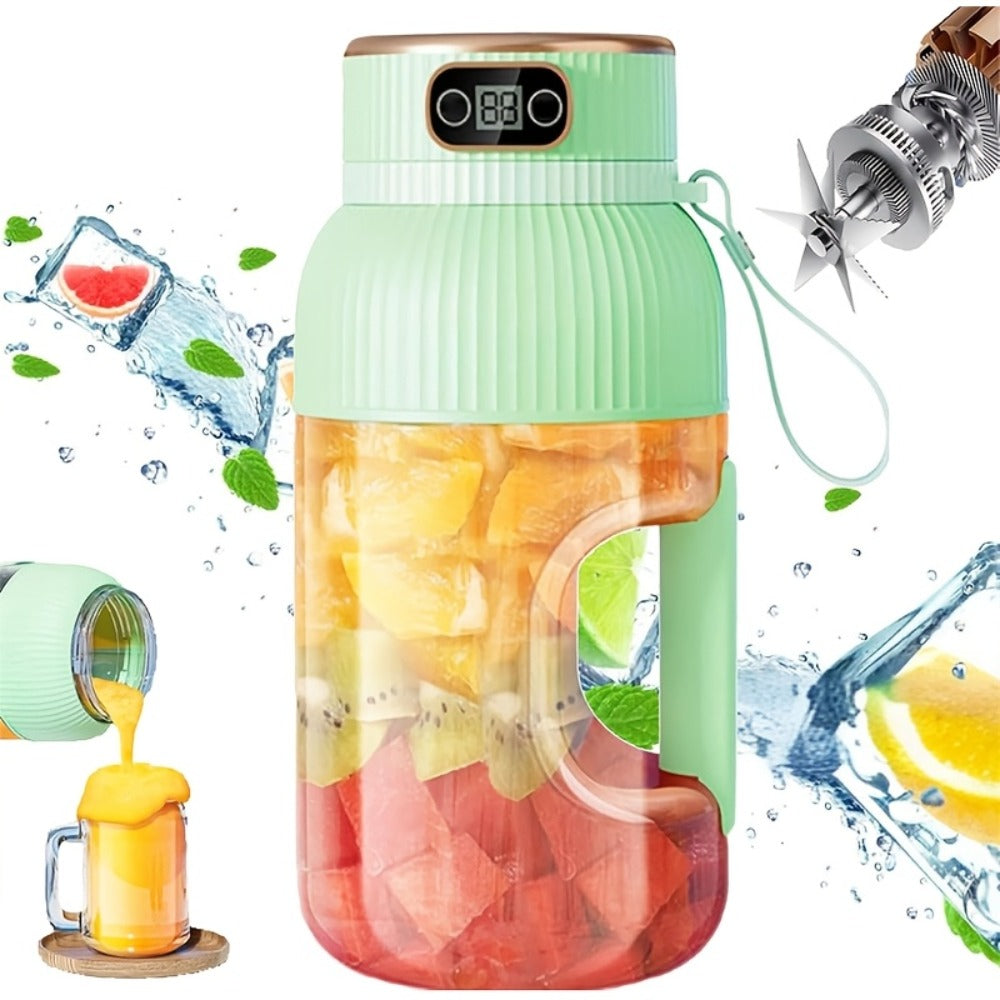 Portable Blender Personal Juicer Cup - Upgraded 10-Blade USB Rechargeable Smoothie Blender for Fruits, Vegetables & Milkshakes, Large Capacity, Digital Display, Travel Cover, Sports & Outdoor Use