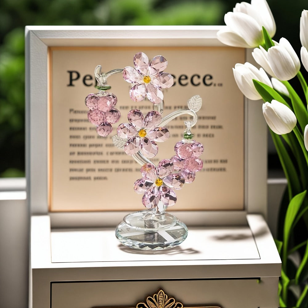 Pink Crystal Tree Statue Ornament - Romantic Crystal Flower Sculpture with Rotatable Base | Elegant Home Decor Gift for Valentine's Day, Wedding, Christmas & Mother's Day | Luxury Crystal Tree Decor