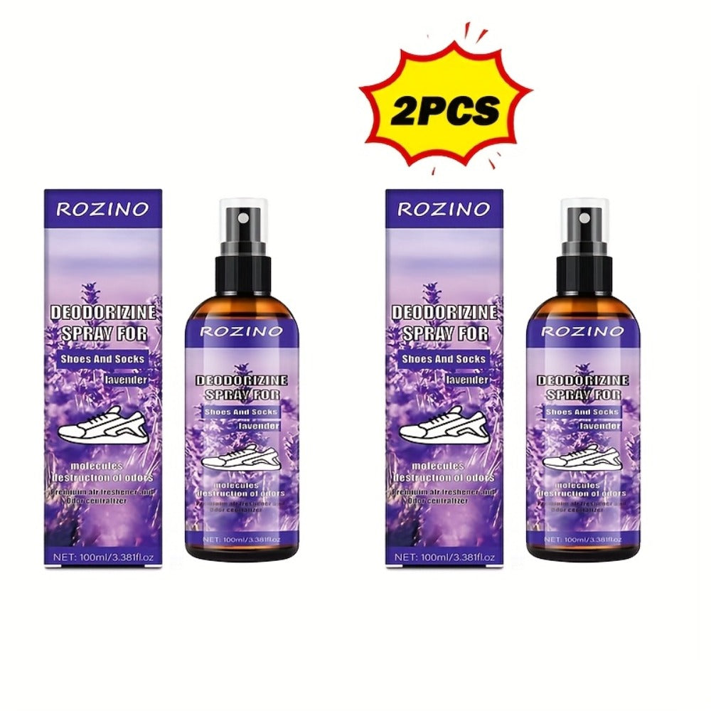 Foot Deodorizer Spray for Feet Socks & Shoes ¨C Lavender Scent, Fast-Drying Odor Control, Glycerin Formula, Allergy-Friendly, 3.38 fl oz, Set of 2