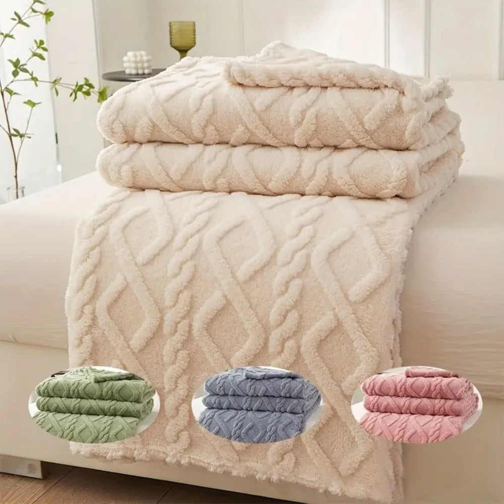 3D Plush Dense Weave Fleece Blanket ¨C Ultra-Soft Warm Throw for Bed, Couch, Travel & Outdoor, Air-Conditioning Friendly, 3 Colors, 2 Sizes