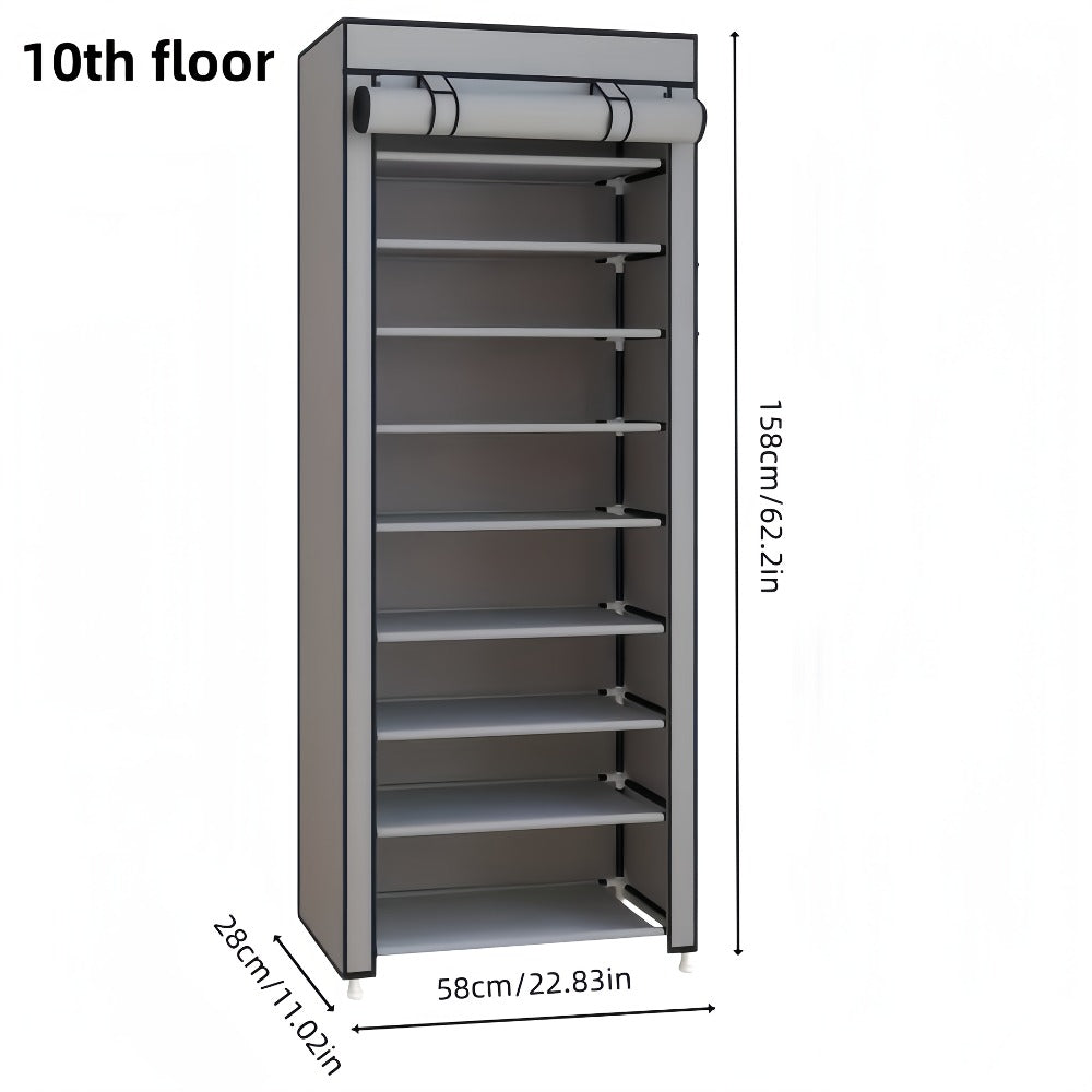 Shoe Storage Organizer 10 Tier Portable Stackable Shoe Rack with Nonwoven Fabric Cover for Closet Hallway Bedroom Entryway Grey