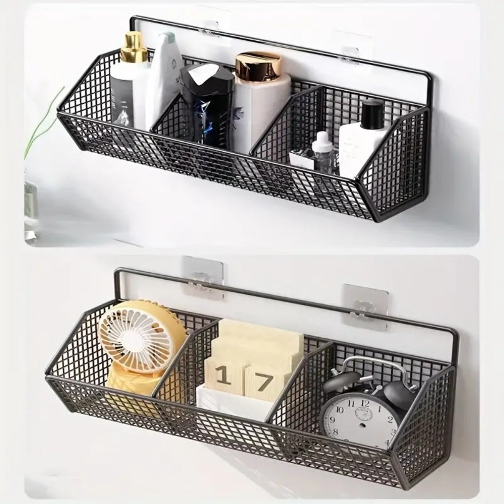 Wall Mounted Kitchen Storage Basket ¨C Metal Wire Rack Organizer, 2 or 3 Grid Tier, Space Saving Vertical Pantry Shelf for Spices, Snacks & Beverages, Home Kitchen & Retail Store Display
