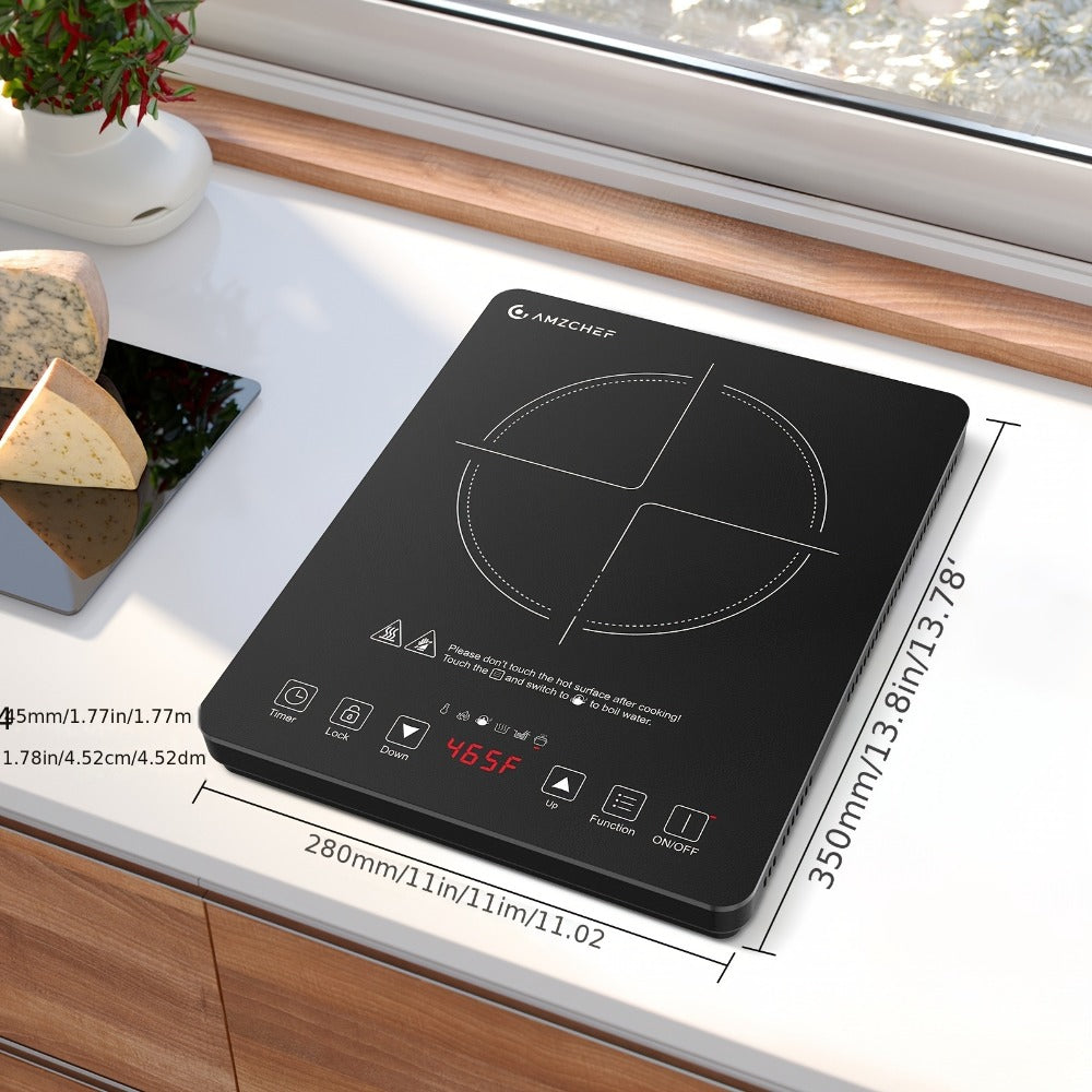 Induction Cooktop 1800W Single Burner Countertop Induction Cooker with Touch Control Timer & Overheat Protection - Portable Electric Stove Glass Surface Multi-Level Heat Settings for Home Kitchen & Dorm