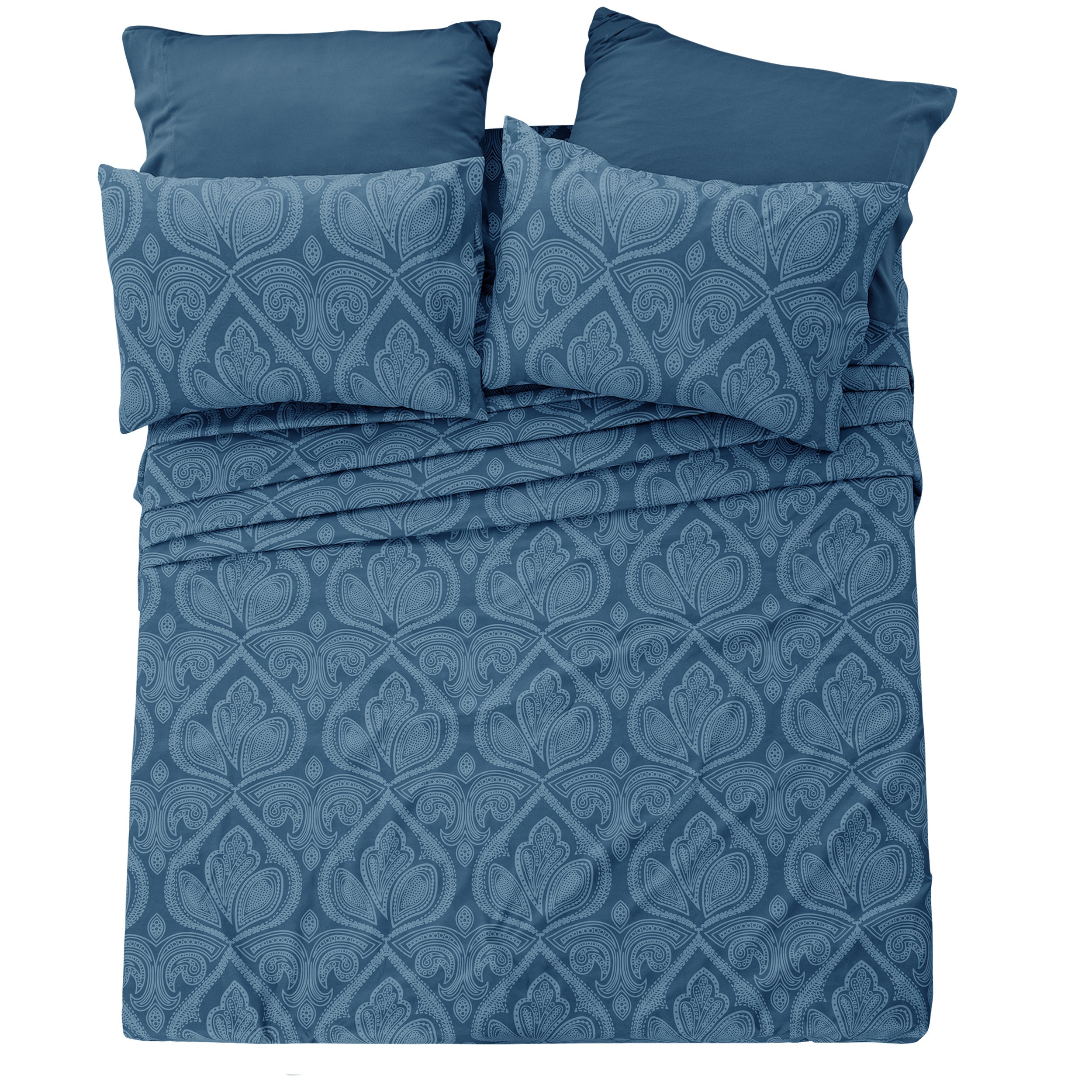 Paisley Bed Sheet Set 6-Piece Soft Brushed Microfiber Deep Pocket Fitted Sheet Wrinkle Free All-Season Comfort