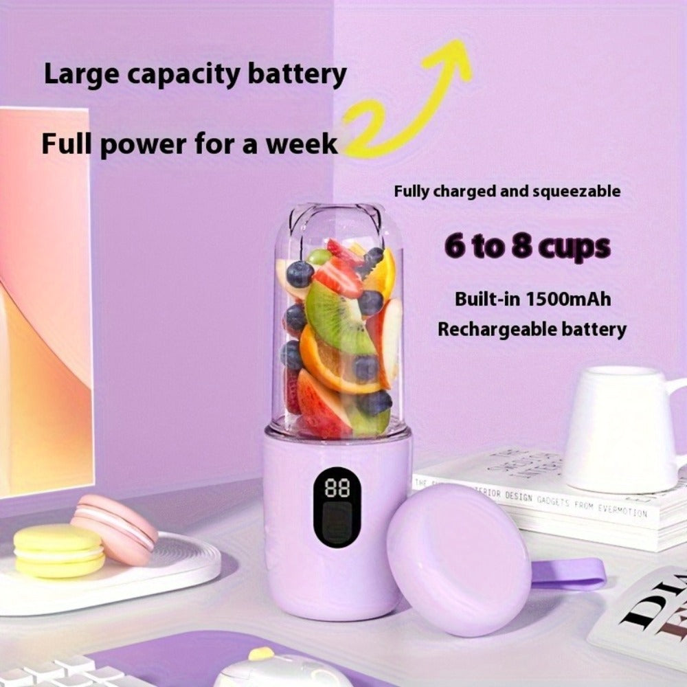 Portable Double Cup Blender & Juicer 2 Sets USB Rechargeable - 1500mAh Personal Mixer with Cups & Motor Base for Smoothies, Milkshakes & Drinks, Travel Blender Gift, Purple Blue Pink White