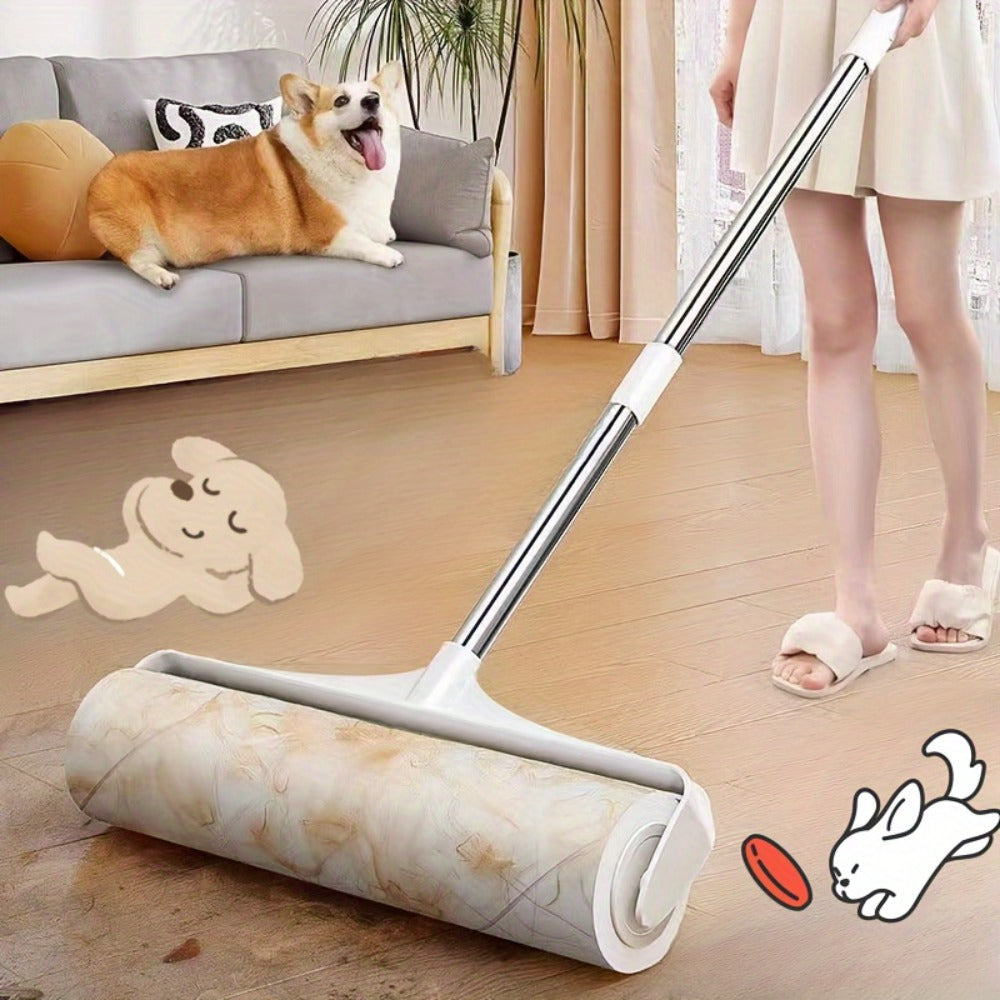 Pet Hair Remover Roller Mop Set 4pcs Lint Roller Long Handle with 3 Refill Rolls Retractable Cat Dog Hair Removal for Floor Sofa Carpet Clothing Cleaning
