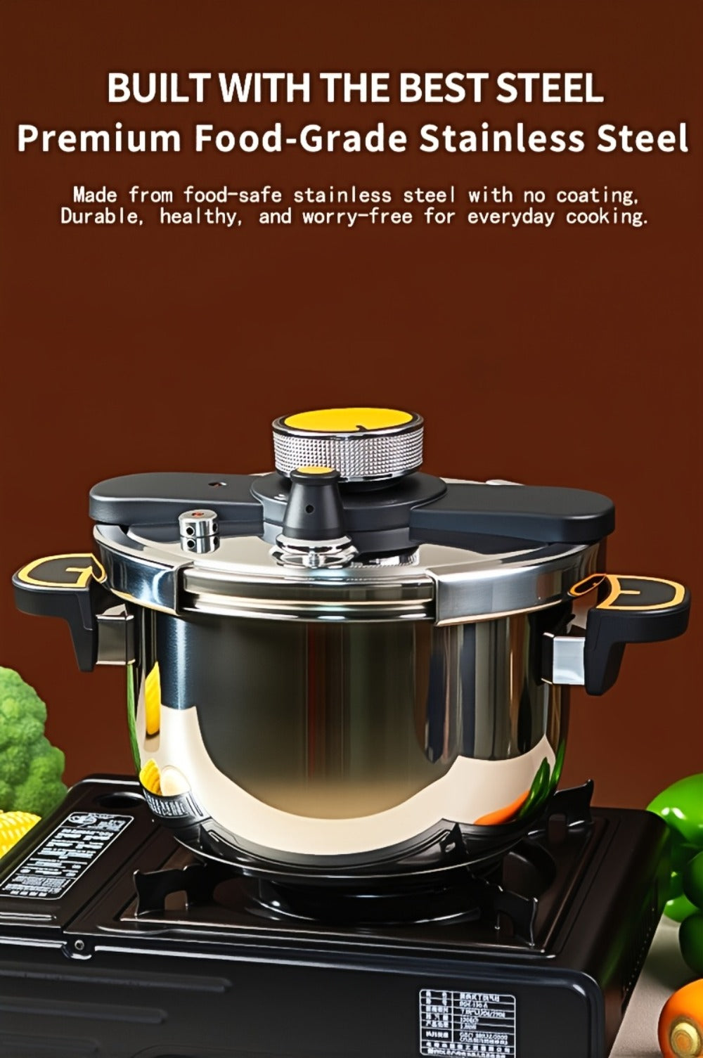 Pressure Cooker Stainless Steel with One-Twist Lock Lid ¨C Heavy-Duty Induction & Gas Compatible Stew Pot in 1.32gal, 1.59gal & 2.11gal, Dishwasher Safe Family Soup Cooker for Daily Cooking