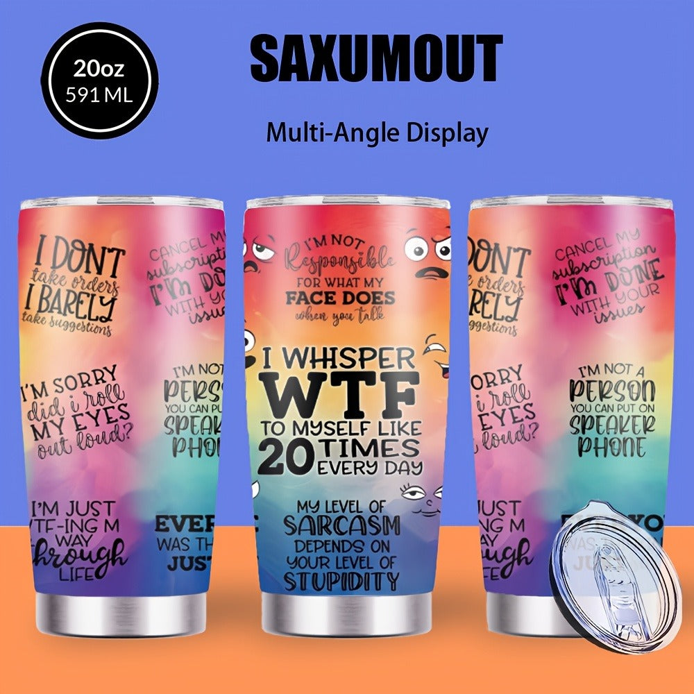 Insulated Tumbler 20oz with Lid & Straw Rainbow Humor Pattern Stainless Steel Travel Coffee Mug Hot Cold Drinks Gift for Women Men Coworker Birthday Christmas