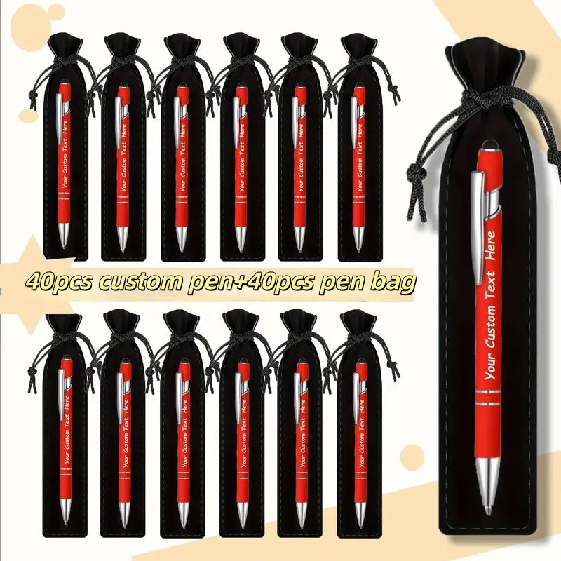 Custom Ballpoint Pens with Pencil Pouch Bulk Set ¨C Personalized Ballpoint Pen Pack for Corporate Gifts, School Supplies, Office Promotions | 20/30/80 PCS Customized Pen & Bag Bundle