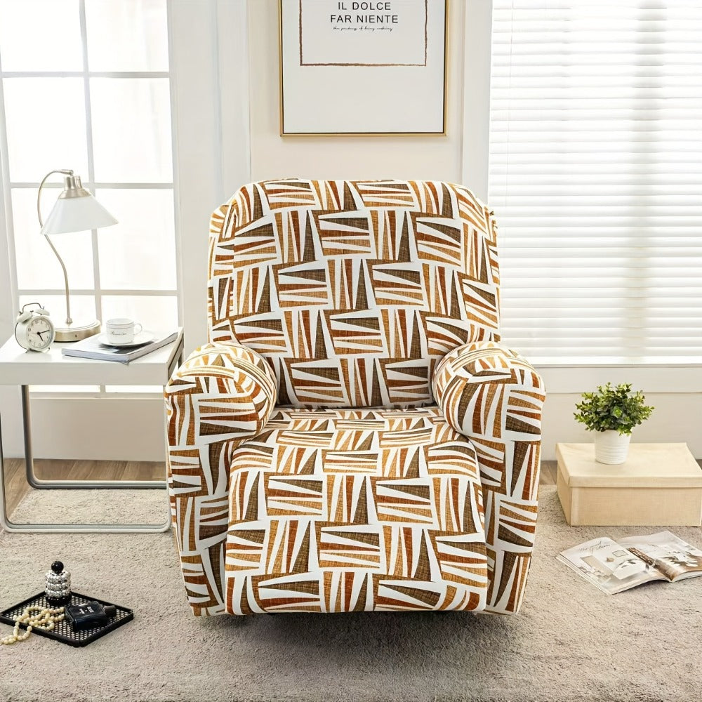 Recliner Slipcover 4pcs Extra Large with Pocket - Spandex Stretch Four Seasons Furniture Protector | Botanical Geometric Prints | Living Room Home Decor Sofa Chair Cover