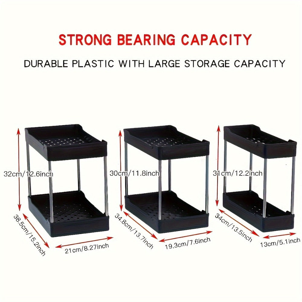 Under Sink Organizer 3-Pack 2-Tier Storage Rack ¨C Bathroom Cabinet Organizer for Toiletries Cleaning Supplies Kitchen Spices