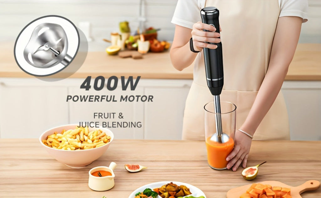 Immersion Blender 400W Handheld Stick Mixer with 2 Speeds & Turbo Mode 304 Stainless Steel Blades ¨C Corded Hand Blender with Detachable Base for Soup Smoothie Puree Baby Food