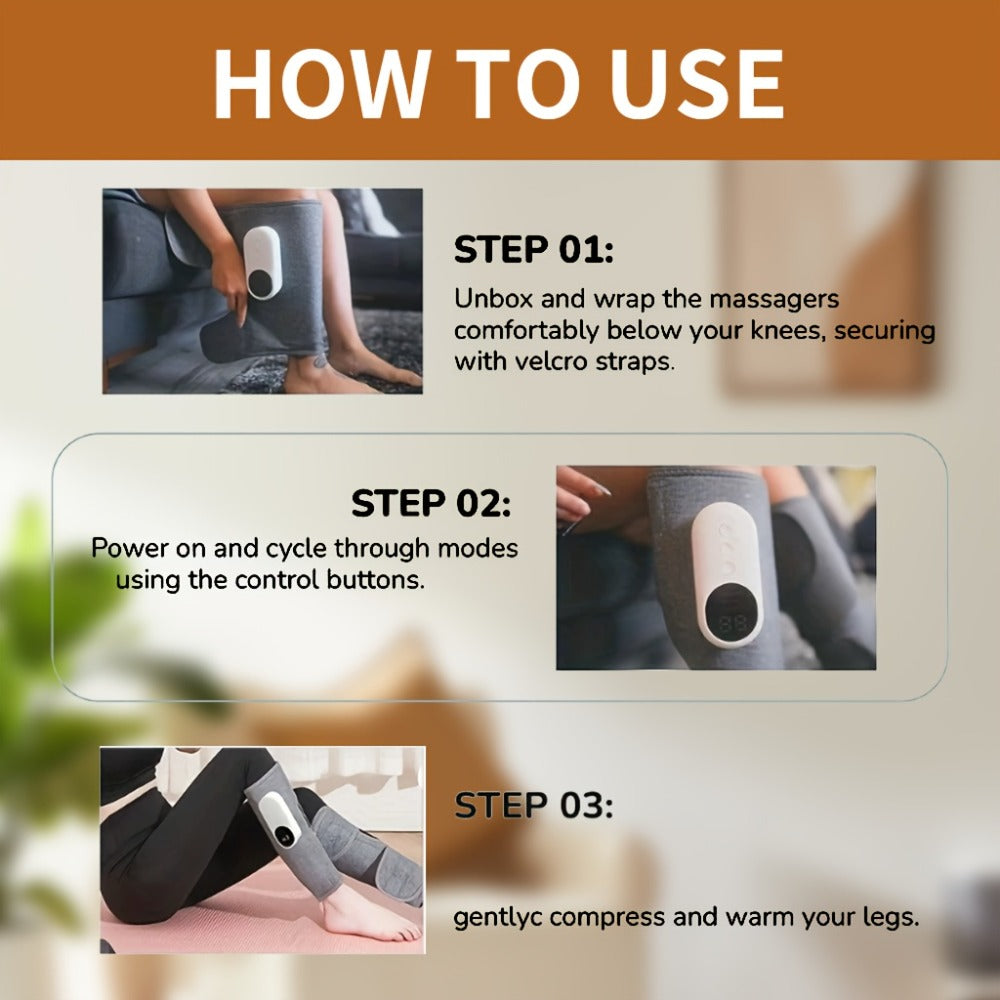 Compression Leg Massager Rechargeable - 2000mAh USB Portable Calf Thigh Knee Massager with 3 Intensity Levels 3 Temperature Settings for Circulation Pain Relief Recovery Holiday Gift Grey