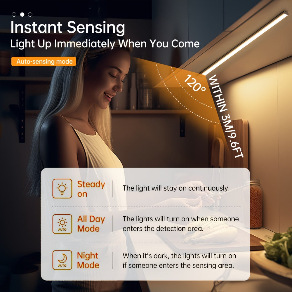 Motion Sensor Cabinet Light LED Under Cabinet Lights USB Rechargeable 3 Color Dimmable with Remote Control Magnetic Wireless Night Light for Kitchen Closet Wardrobe Cupboard Stairs Shelf 2 Pack