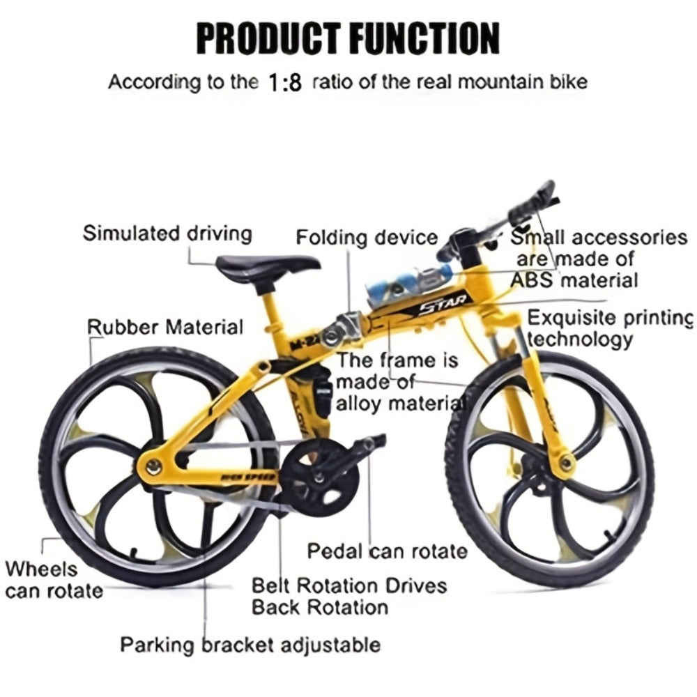 Diecast Mountain Bike Model 1:8 Scale Alloy Foldable Miniature Bicycle Figurine for Home Office Desk Decor, Collector Gift, Christmas Birthday Present, 3 Colors Available