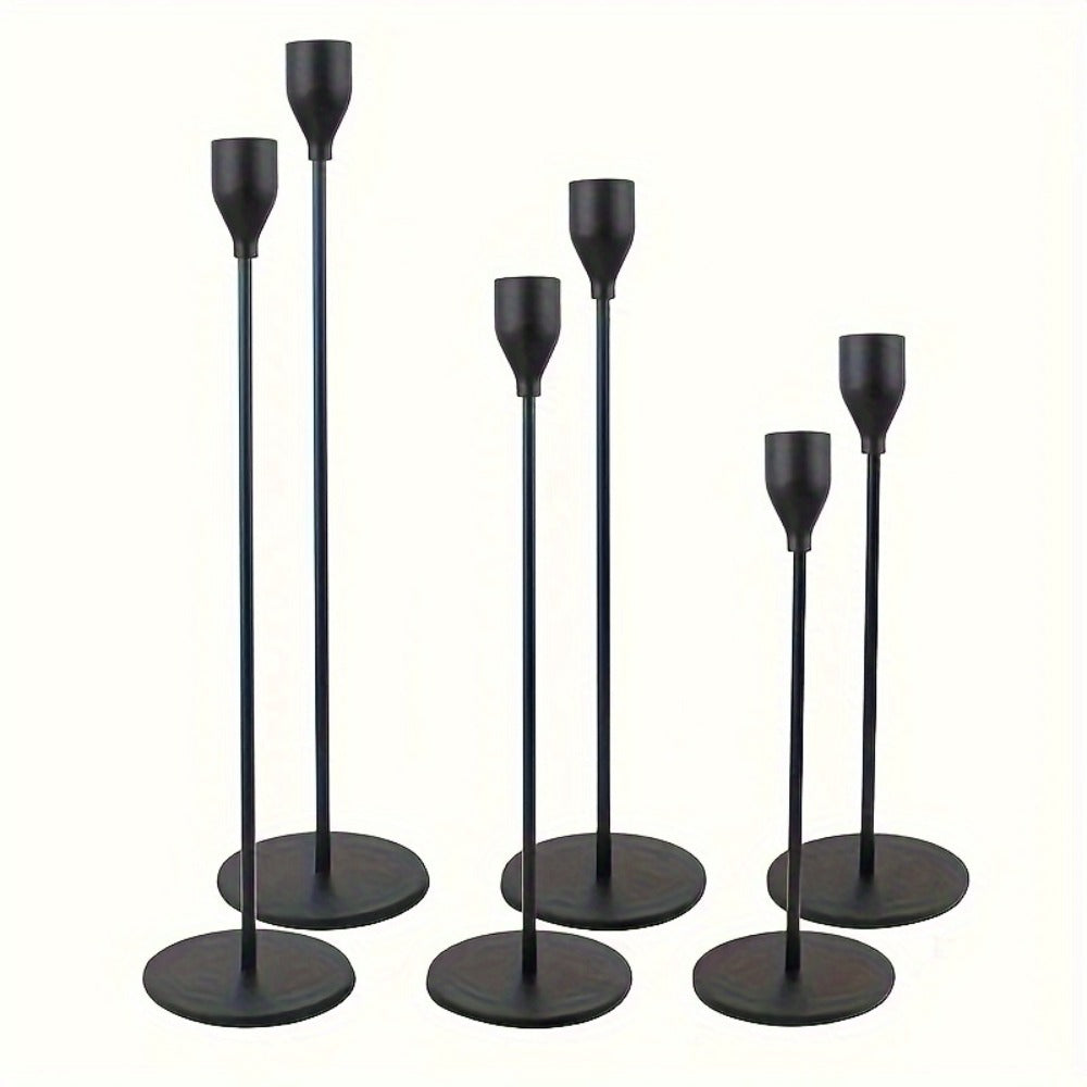 Taper Candlestick Holders Set of 6 - Decorative Metal Candle Holder Stand for Home Decor Wedding Dining Table Centerpiece Party Anniversary Event, Gold Rose Gold Black (Candles Not Included)